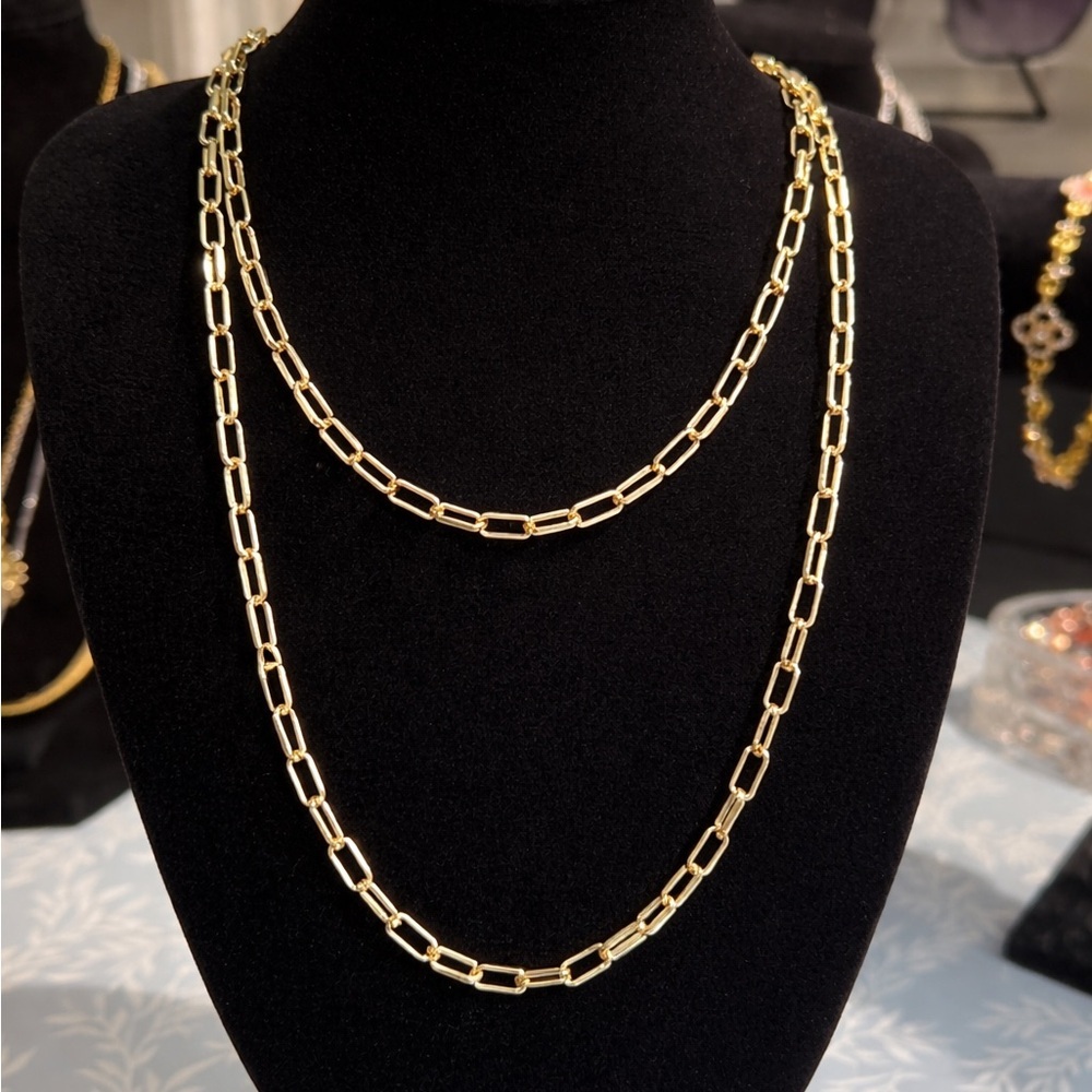 Set of 2 Gold Filled Paperclip Chain Layered Necklaces 18” 22” Minimalist